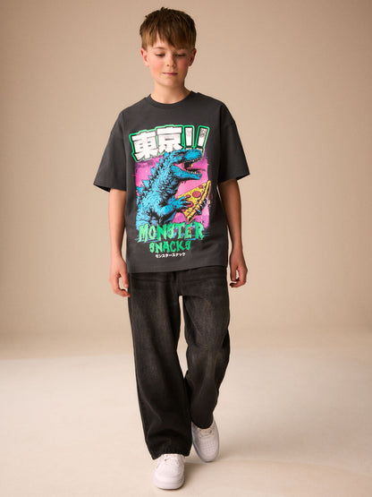 Dsiney Kidz - Charcoal Grey Pizza Short Sleeve Graphic T-Shirt (3-16yrs) image 2