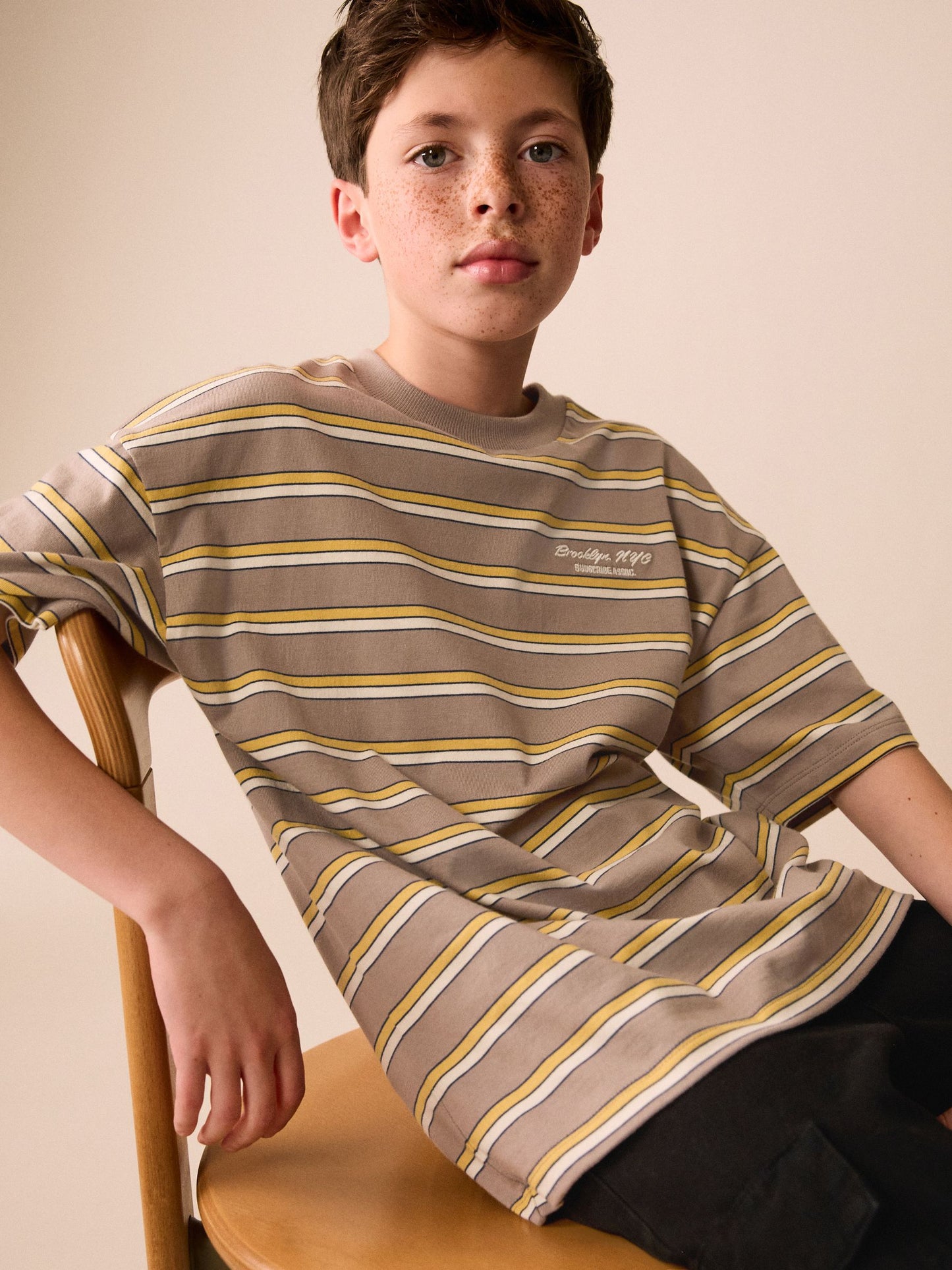 Dsiney Kidz - Mink Brown Stripe Short Sleeve Graphic T-Shirt (3-16yrs) image 1