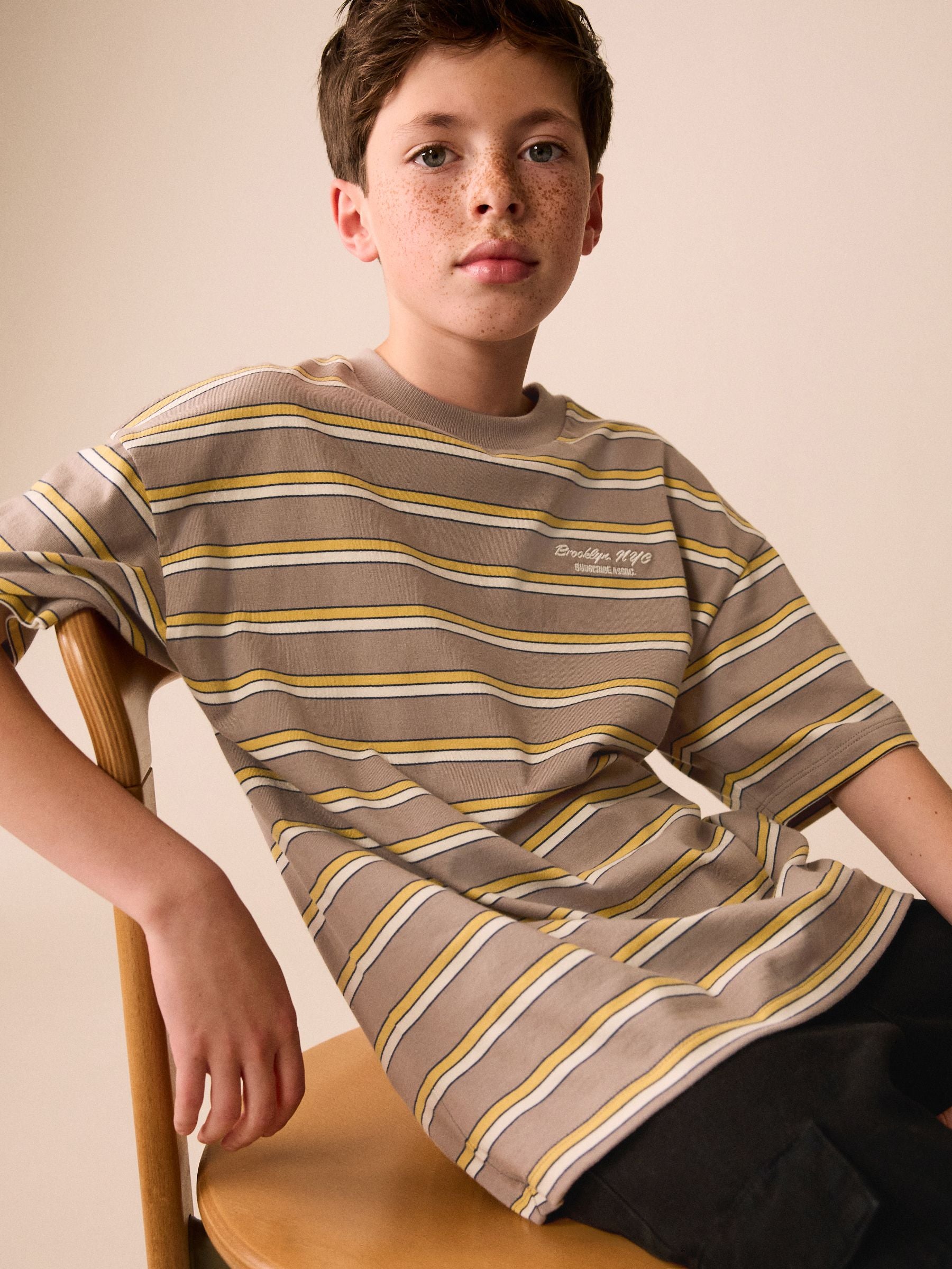 Dsiney Kidz - Mink Brown Stripe Short Sleeve Graphic T-Shirt (3-16yrs) image 1