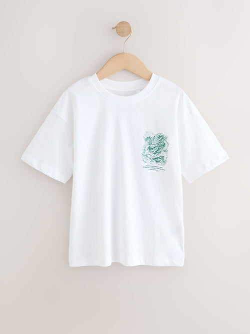 Dsiney Kidz - White Dragon Back Print Short Sleeve Graphic T-Shirt (3-16yrs) image 1