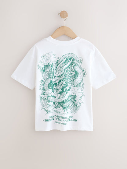 Dsiney Kidz - White Dragon Back Print Short Sleeve Graphic T-Shirt (3-16yrs) image 2
