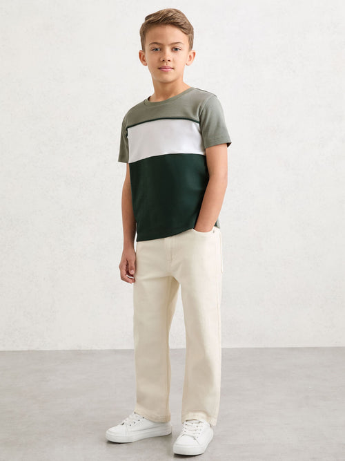 Reiss Dark Green/Sage/Off White Cole 3-9 yrs Cotton Colour-Block T-Shirt image 1