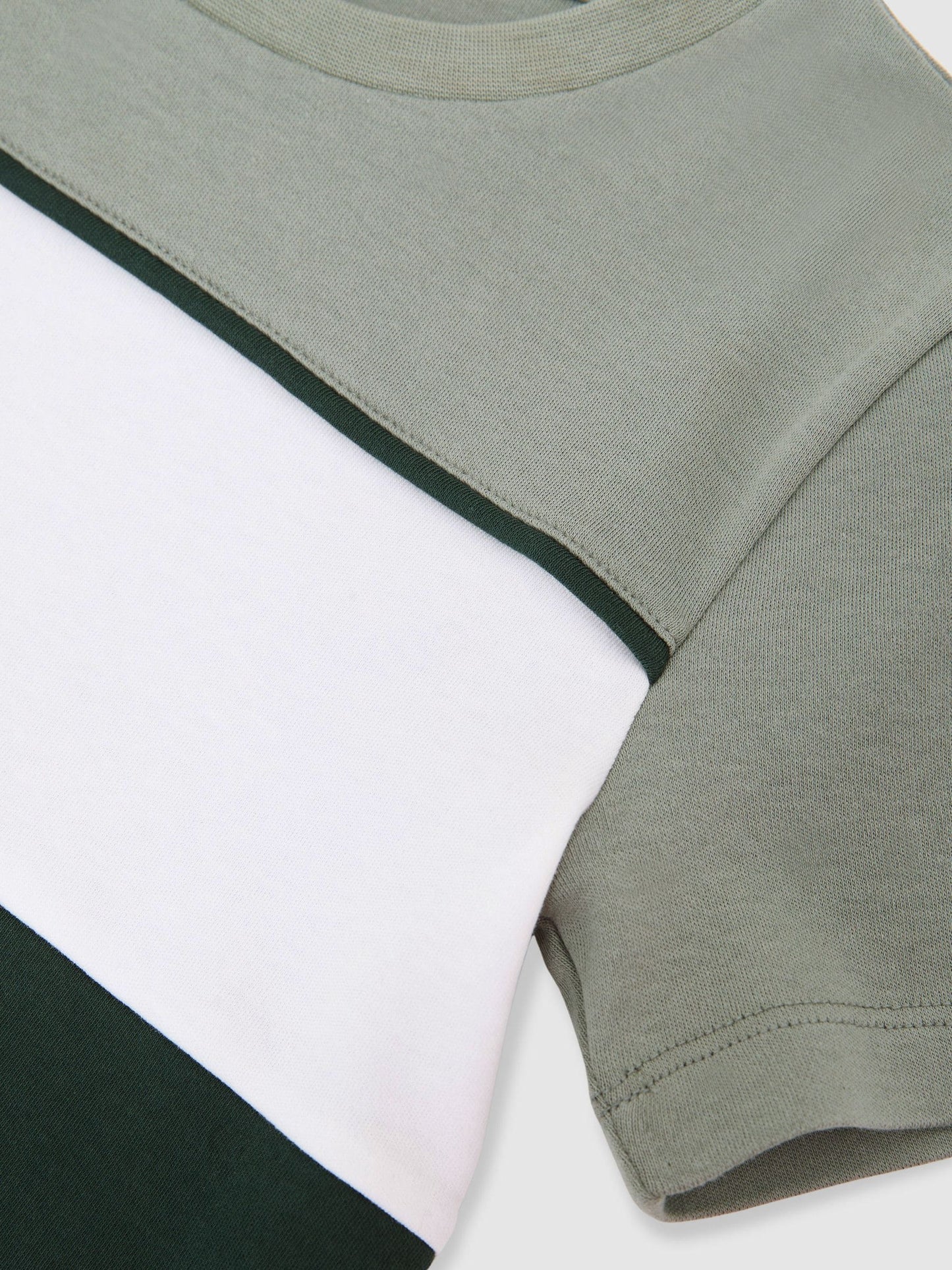 Reiss Dark Green/Sage/Off White Cole 3-9 yrs Cotton Colour-Block T-Shirt image 4