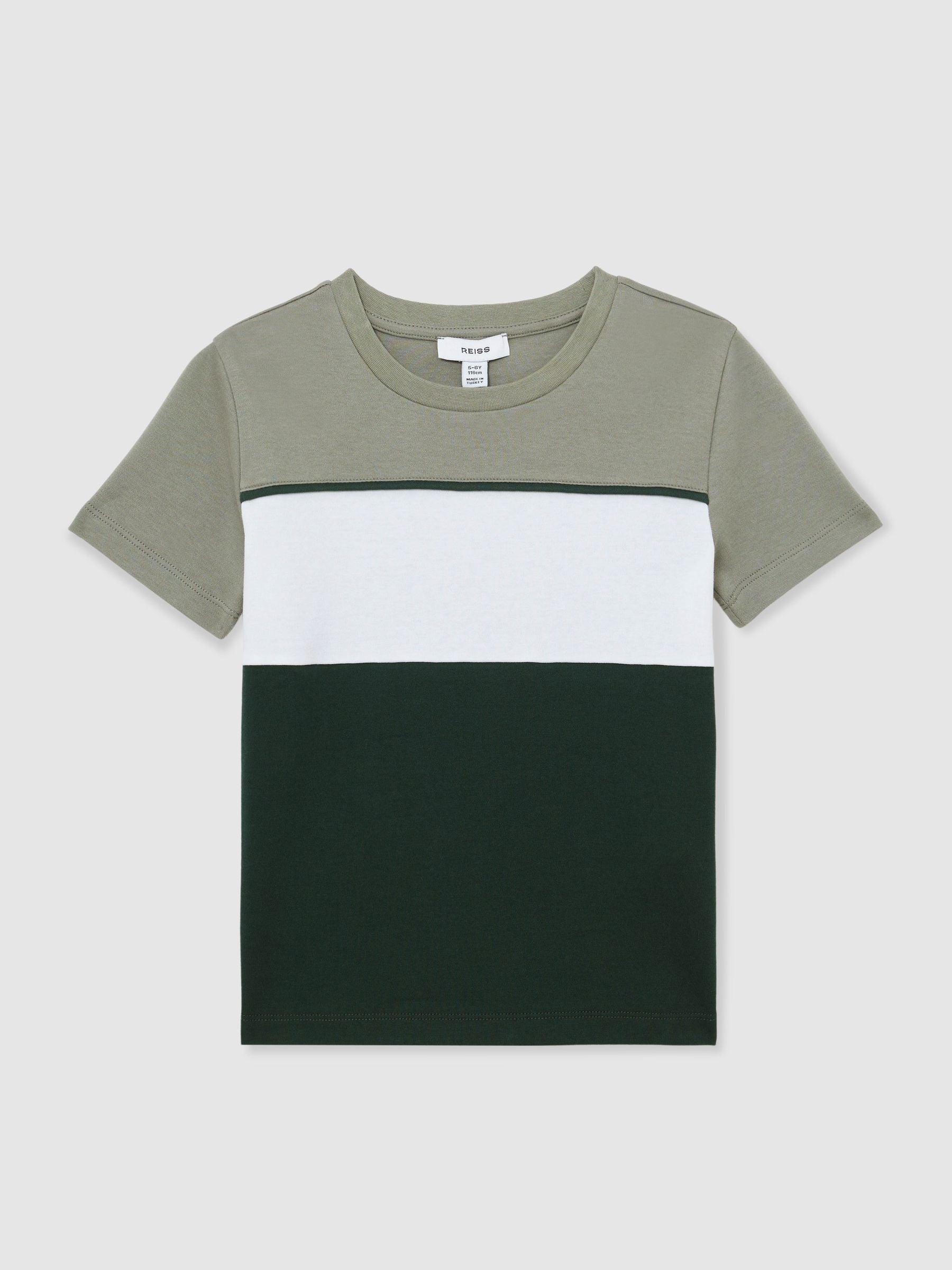 Reiss Dark Green/Sage/Off White Cole 9-13 yrs Cotton Colour-Block T-Shirt image 2