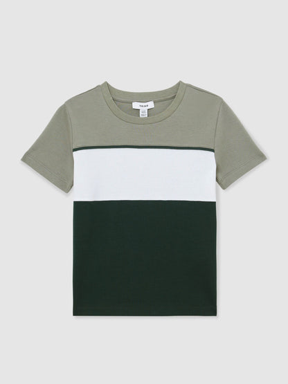 Reiss Dark Green/Sage/Off White Cole 9-13 yrs Cotton Colour-Block T-Shirt image 2