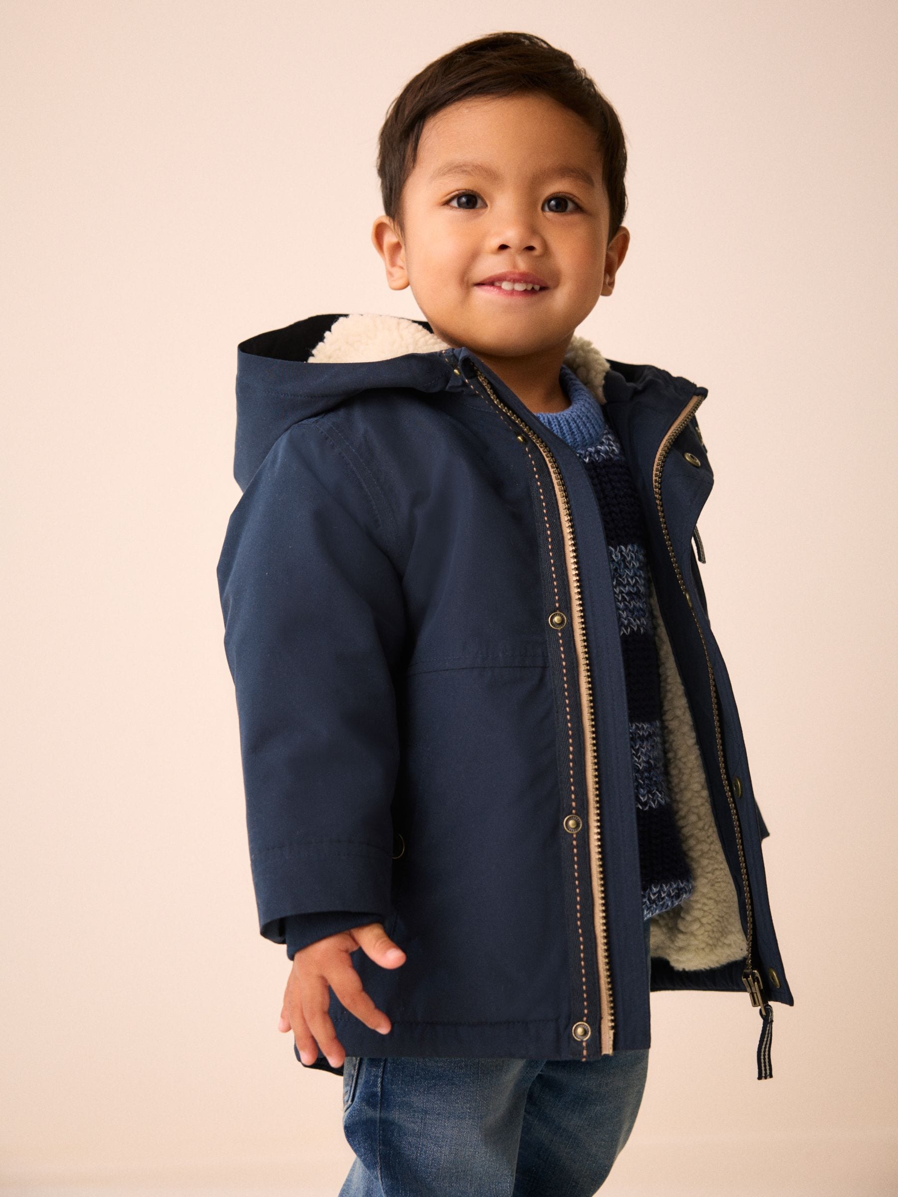 Dsiney Kidz - Navy Waterproof Borg Lined Parka (3mths-7yrs) image 2