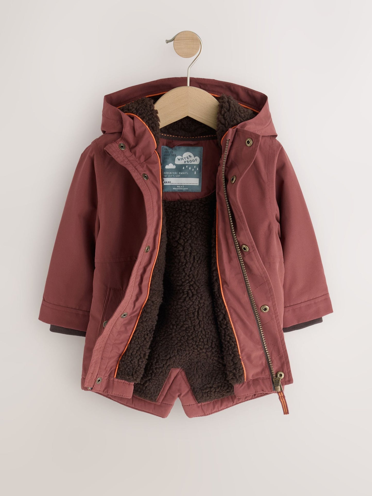 Dsiney Kidz - Rust Brown Waterproof Borg Lined Parka (3mths-7yrs) image 6