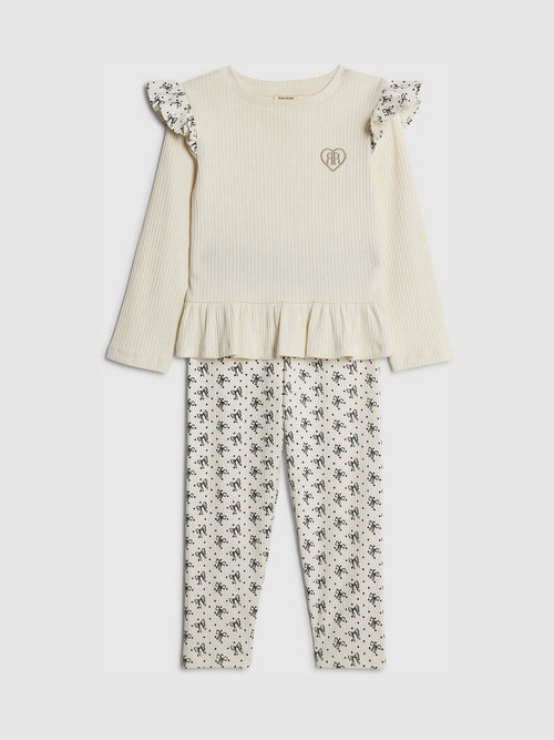 River Island Cream Frill Top & Rib Waist Band Leggings Set image 1