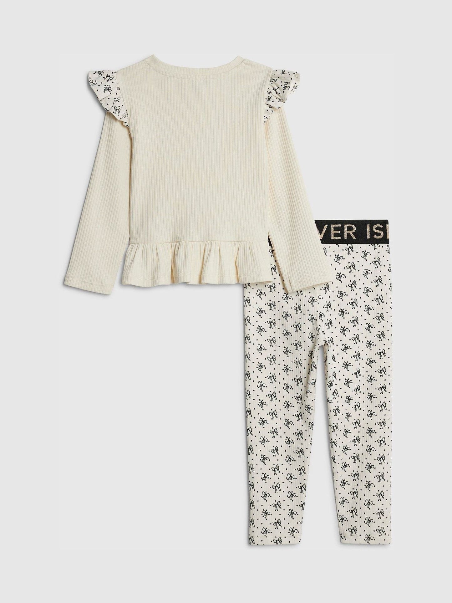 River Island Cream Frill Top & Rib Waist Band Leggings Set image 2