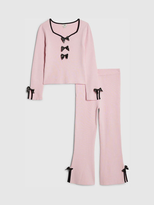 River Island Pink Long Sleeve Bow Top & Joggers Set image 1