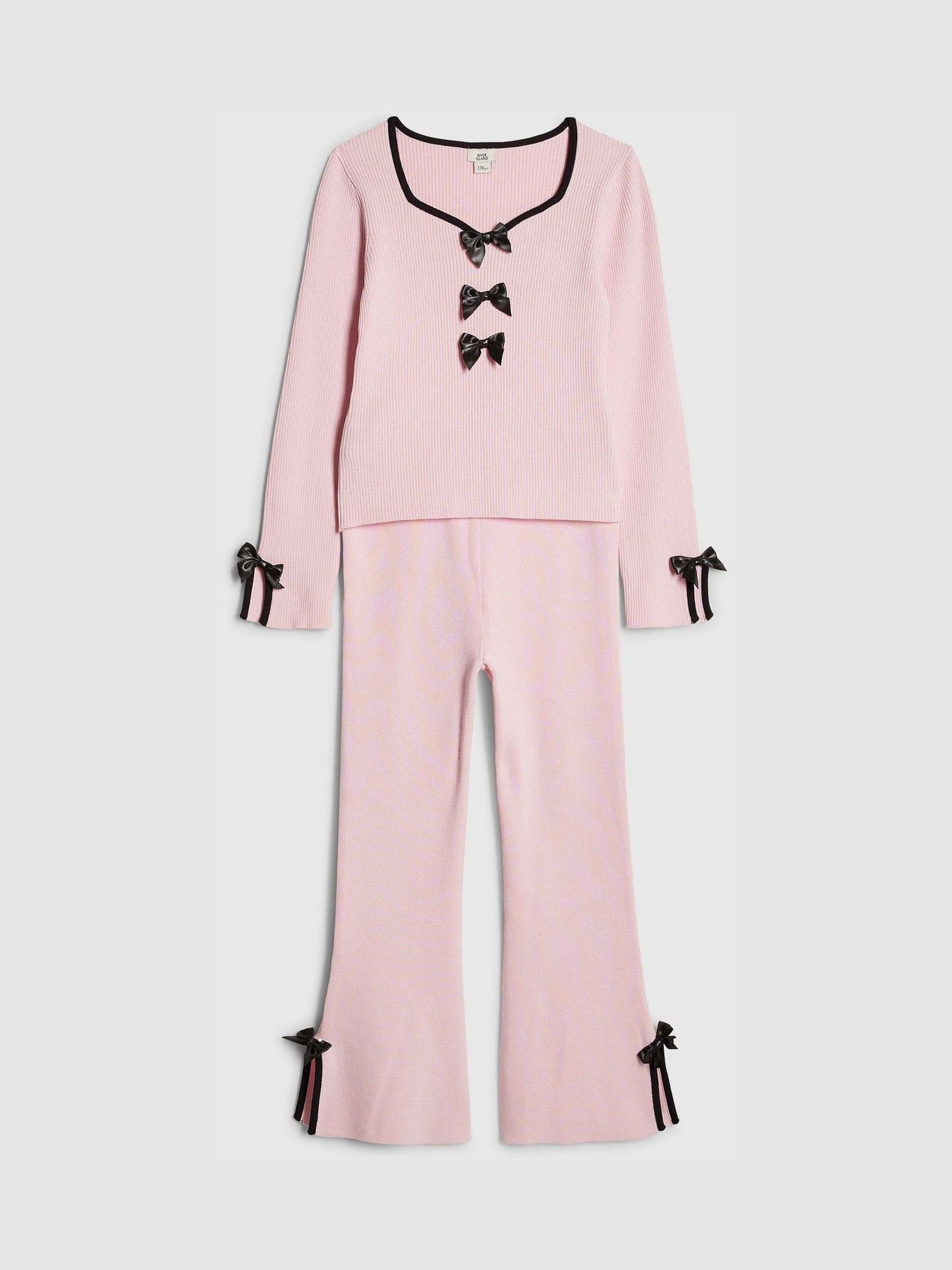 River Island Pink Long Sleeve Bow Top & Joggers Set image 3