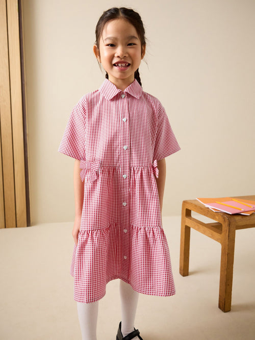 Dsiney Kidz - Red Cotton Rich Utility Bow Gingham School Dress (3-14yrs) image 1