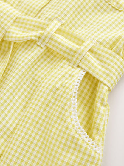 Dsiney Kidz - Yellow Cotton Rich Belted School Dress with Scrunchie (3-14yrs) image 10