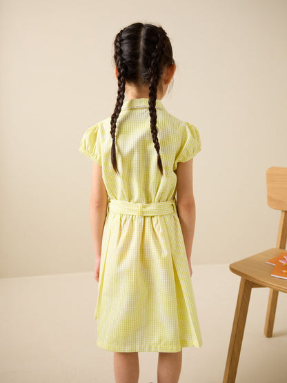 Yellow Cotton Rich Belted School Dress with Scrunchie (3-14yrs) image 3