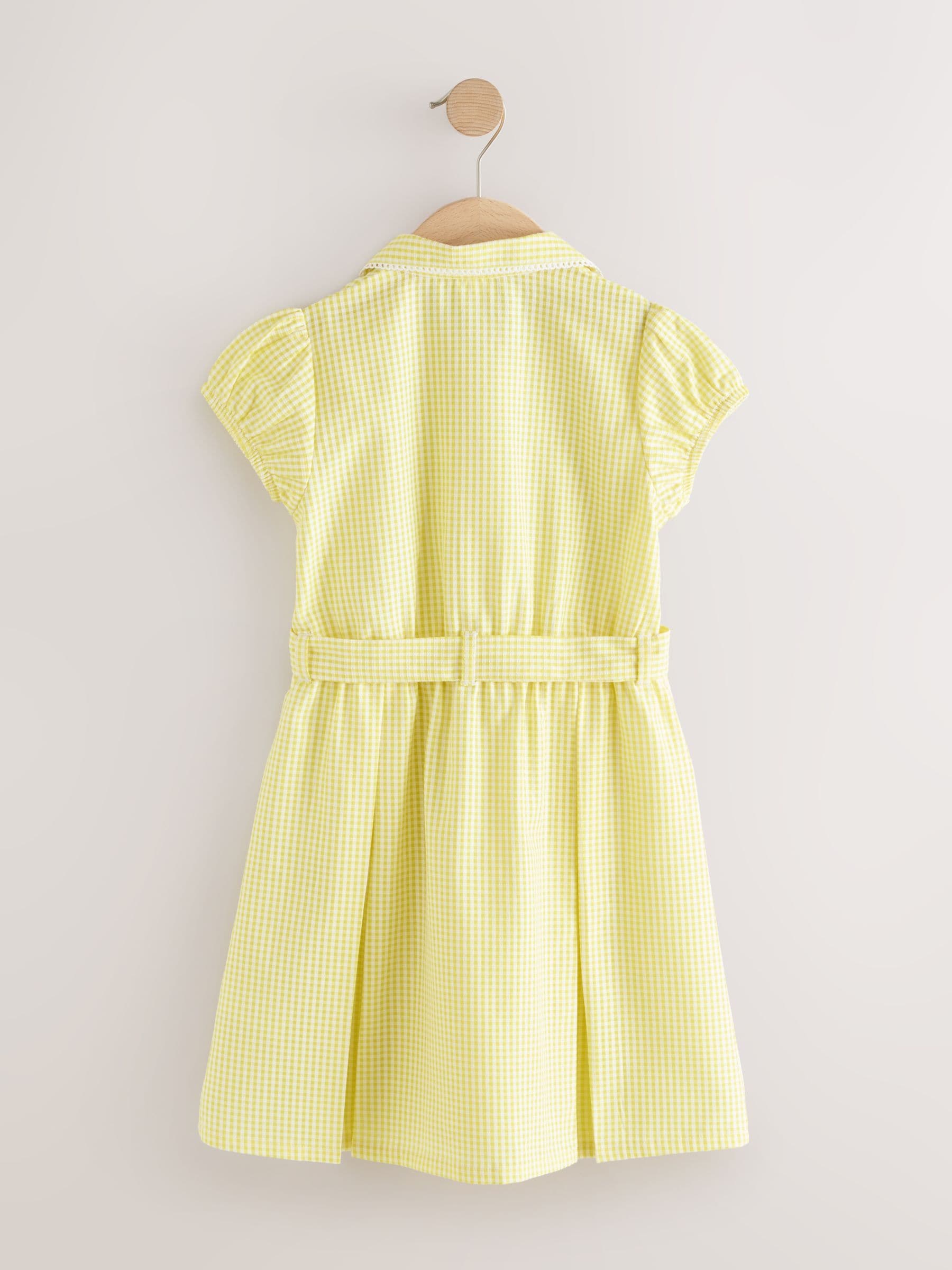 Yellow Cotton Rich Belted School Dress with Scrunchie (3-14yrs) image 7