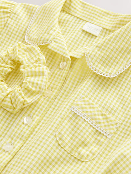 Yellow Cotton Rich Belted School Dress with Scrunchie (3-14yrs) image 9