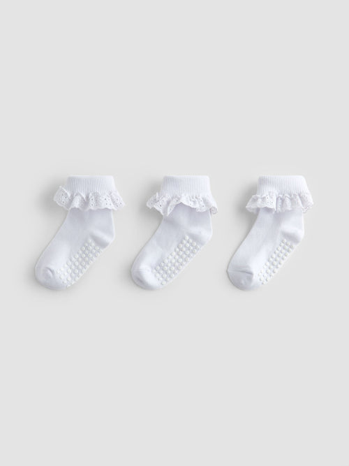 JoJo Maman Bébé White 3-Pack Frilly Socks image 1