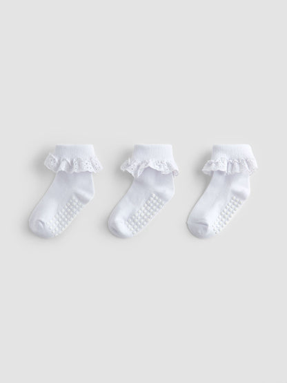 JoJo Maman Bébé White 3-Pack Frilly Socks image 1
