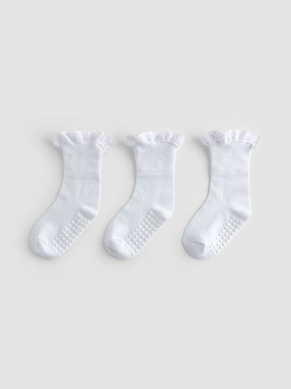 JoJo Maman Bébé White 3-Pack Frilly Socks image 2