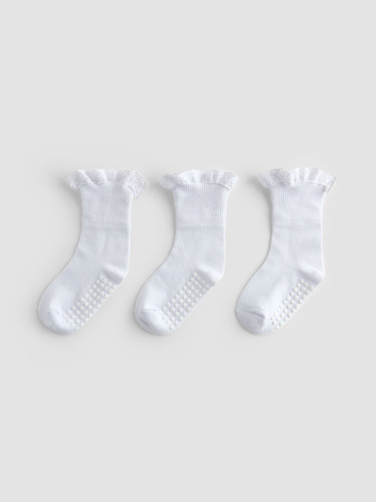 JoJo Maman Bébé White 3-Pack Frilly Socks image 2