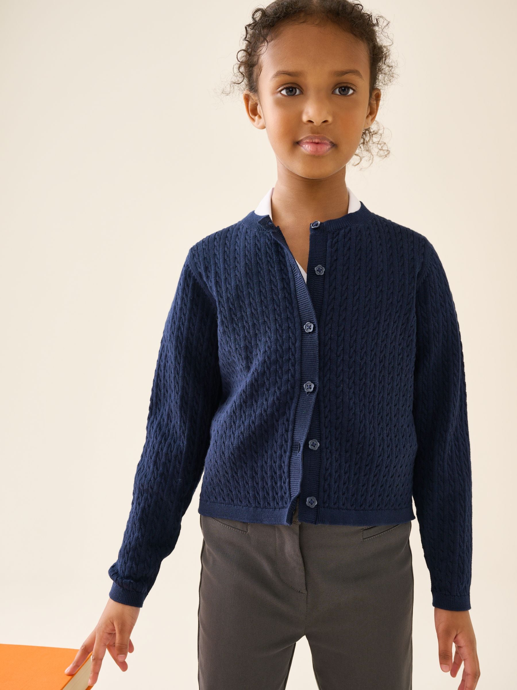 Dsiney Kidz - Navy Blue Cotton Rich Cable Knit School Cardigan (3-16yrs) image 1