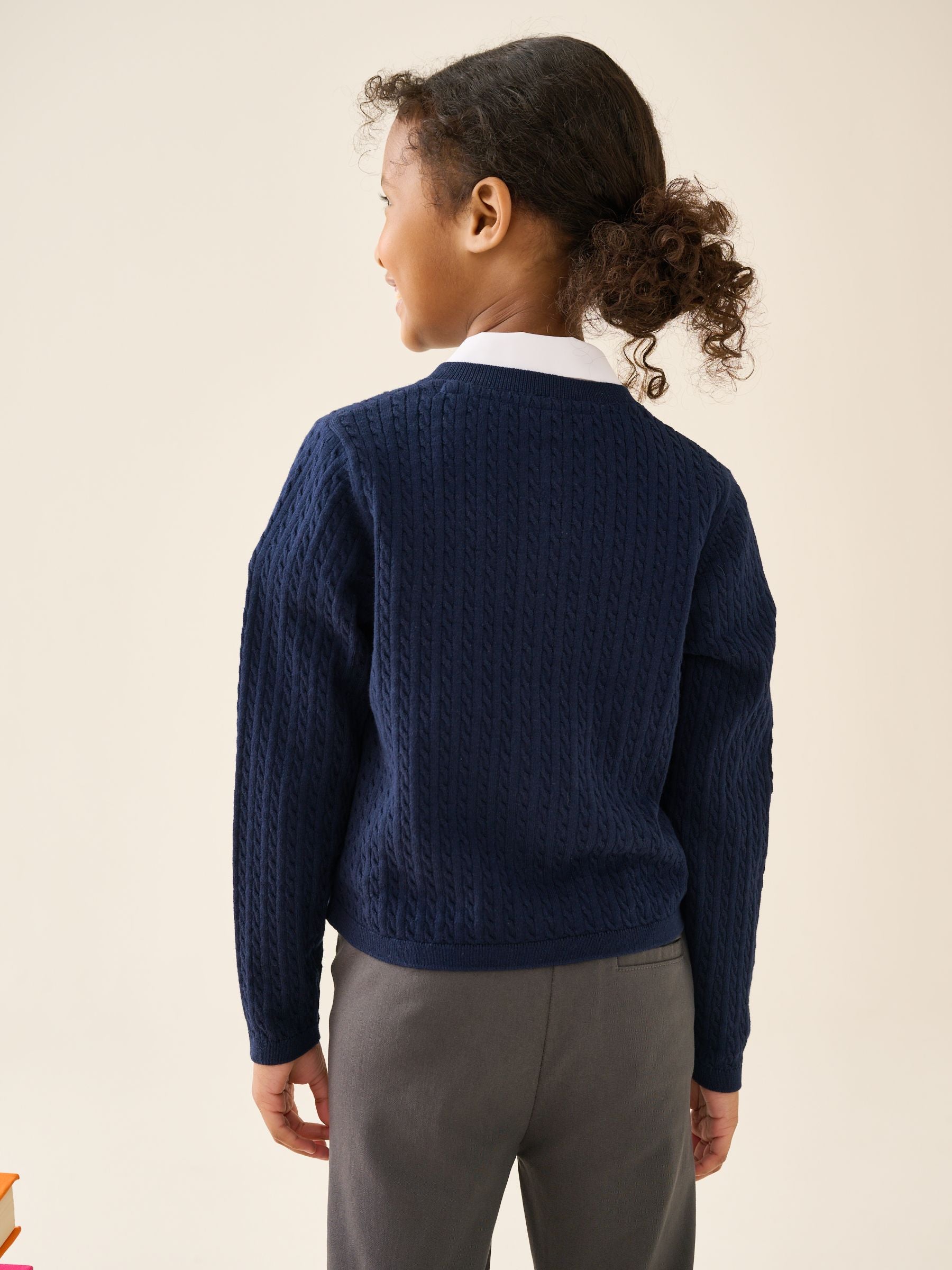Dsiney Kidz - Navy Blue Cotton Rich Cable Knit School Cardigan (3-16yrs) image 3