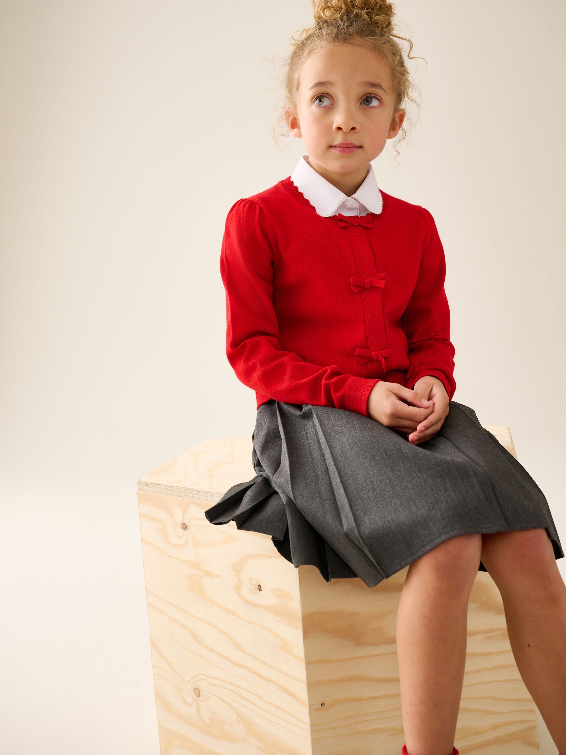 Dsiney Kidz - Red Cotton Rich Bow Front School Cardigan (3-16yrs) image 2