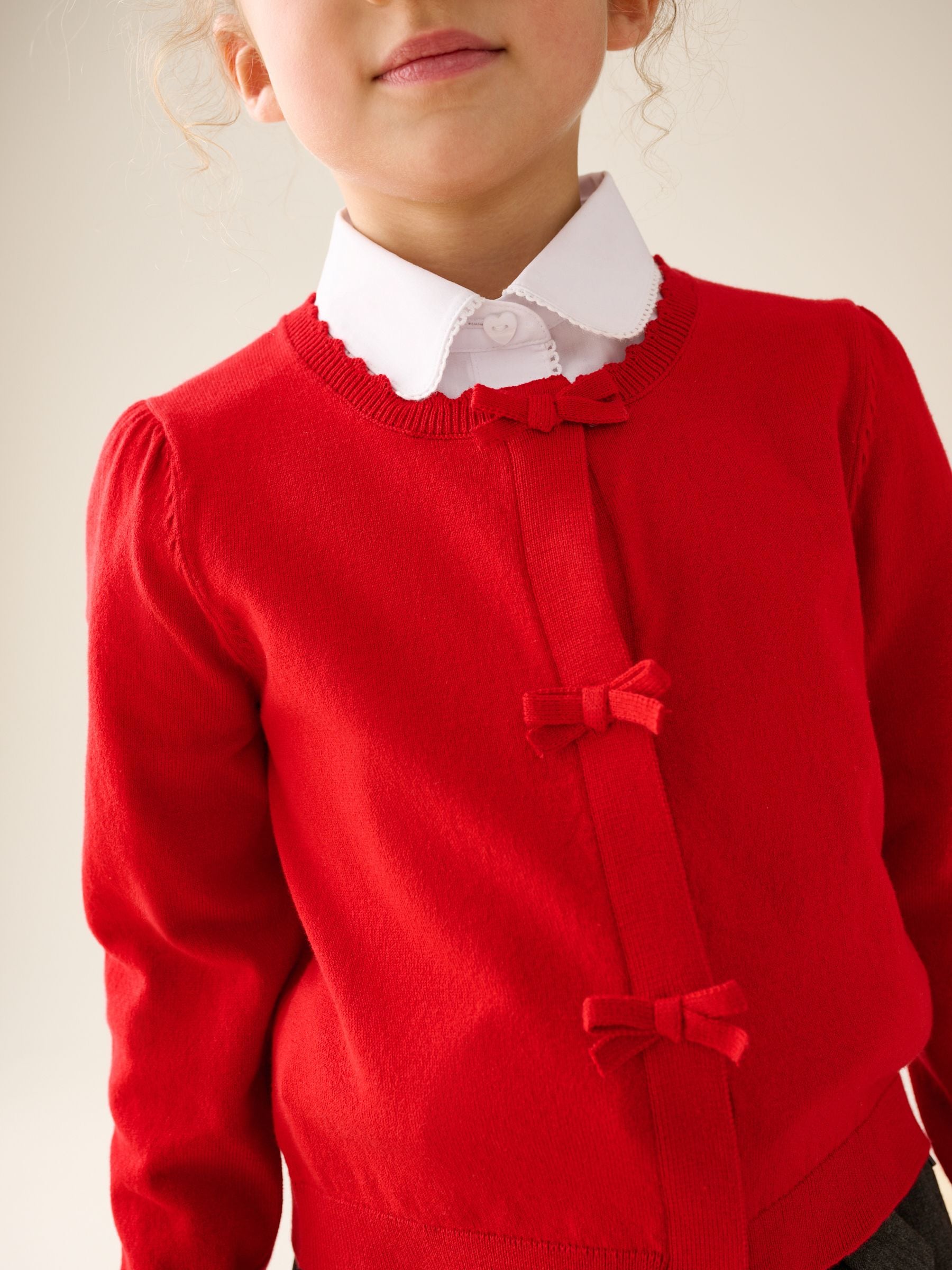 Dsiney Kidz - Red Cotton Rich Bow Front School Cardigan (3-16yrs) image 4