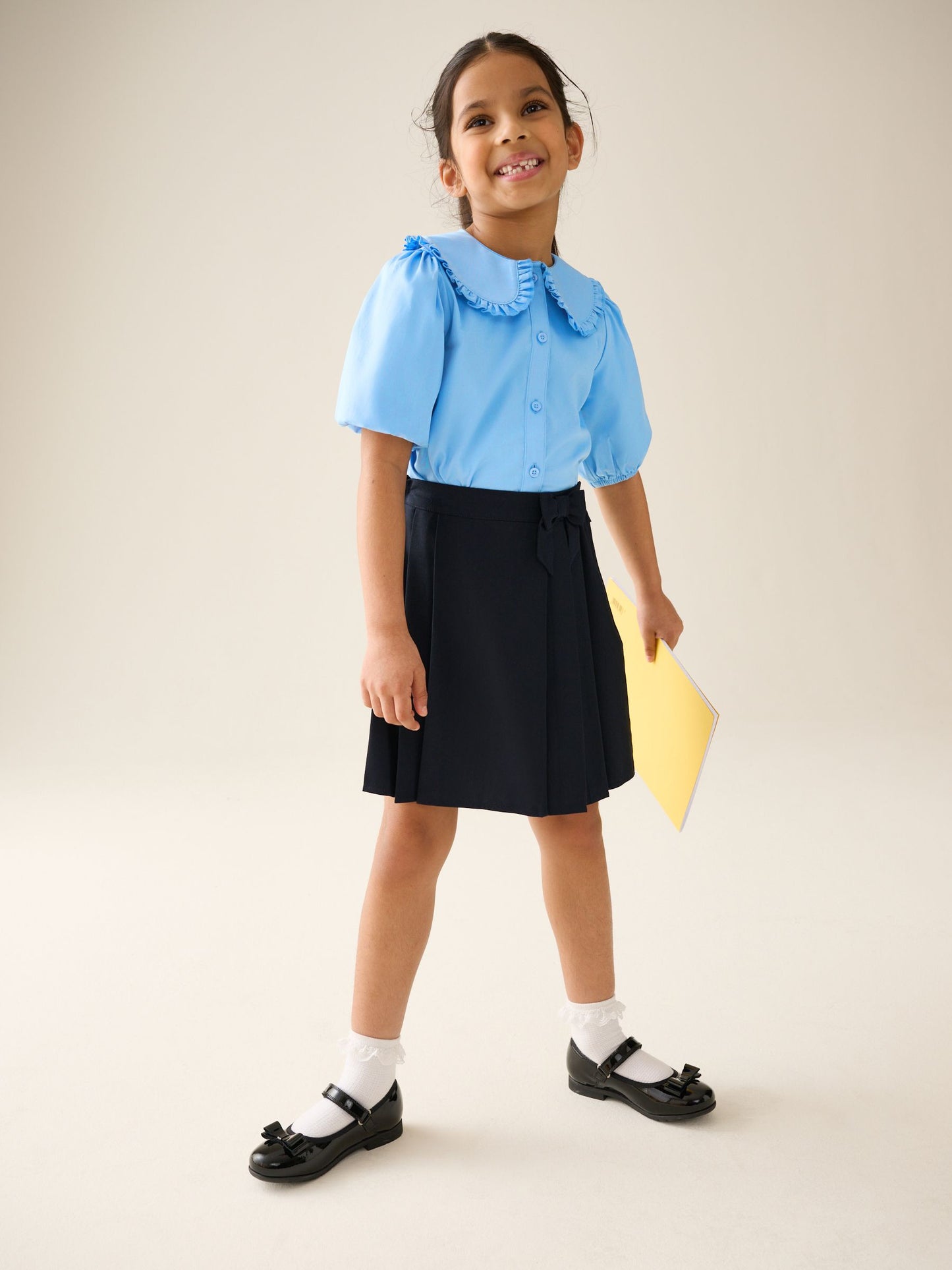 Dsiney Kidz - Blue Girls Premium Cotton Rich Frill Collar School Blouse (3-14yrs) image 2