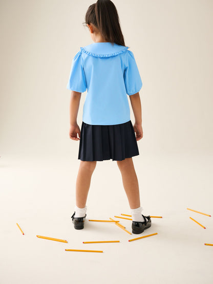 Dsiney Kidz - Blue Girls Premium Cotton Rich Frill Collar School Blouse (3-14yrs) image 3