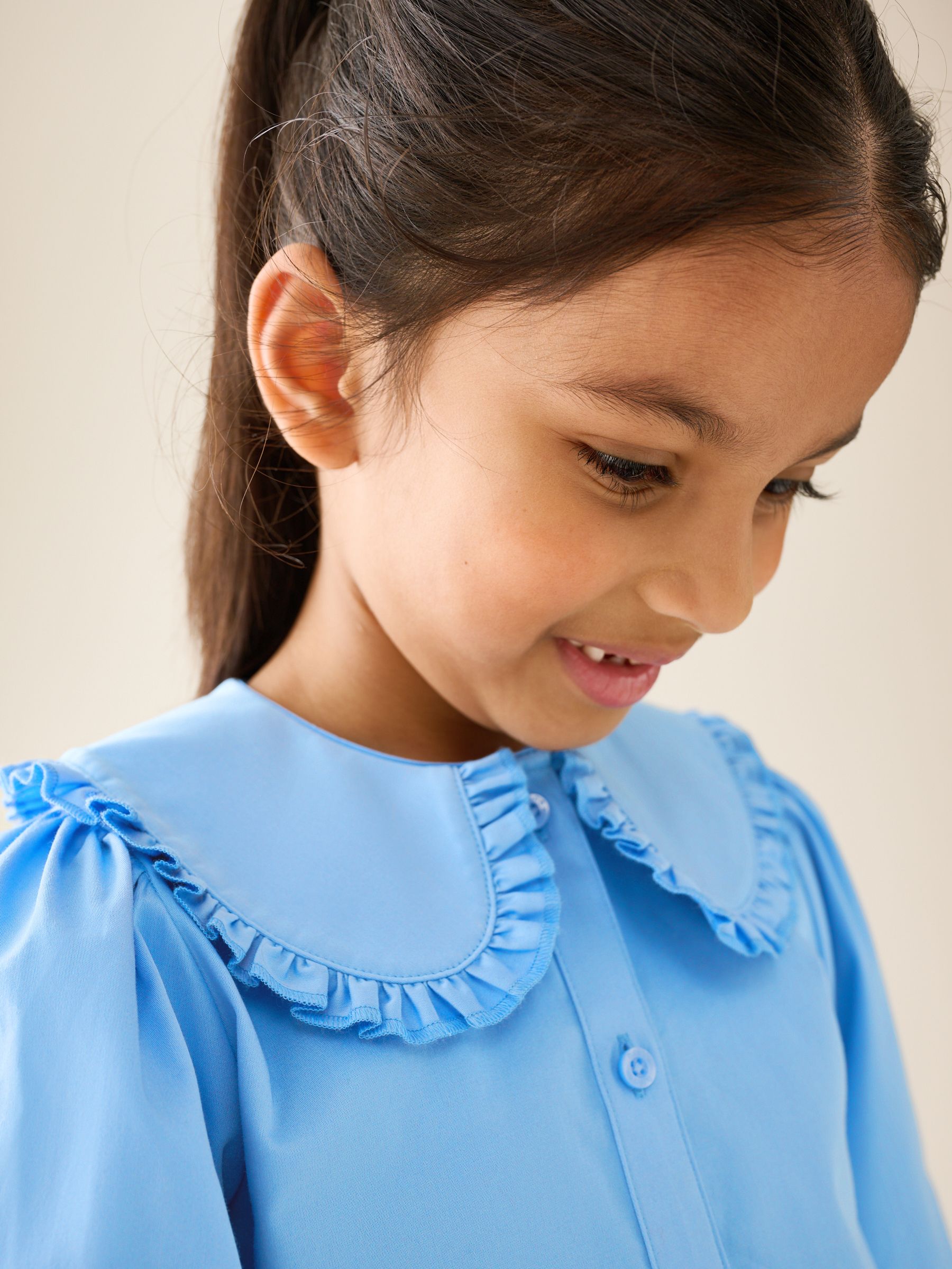 Dsiney Kidz - Blue Girls Premium Cotton Rich Frill Collar School Blouse (3-14yrs) image 4