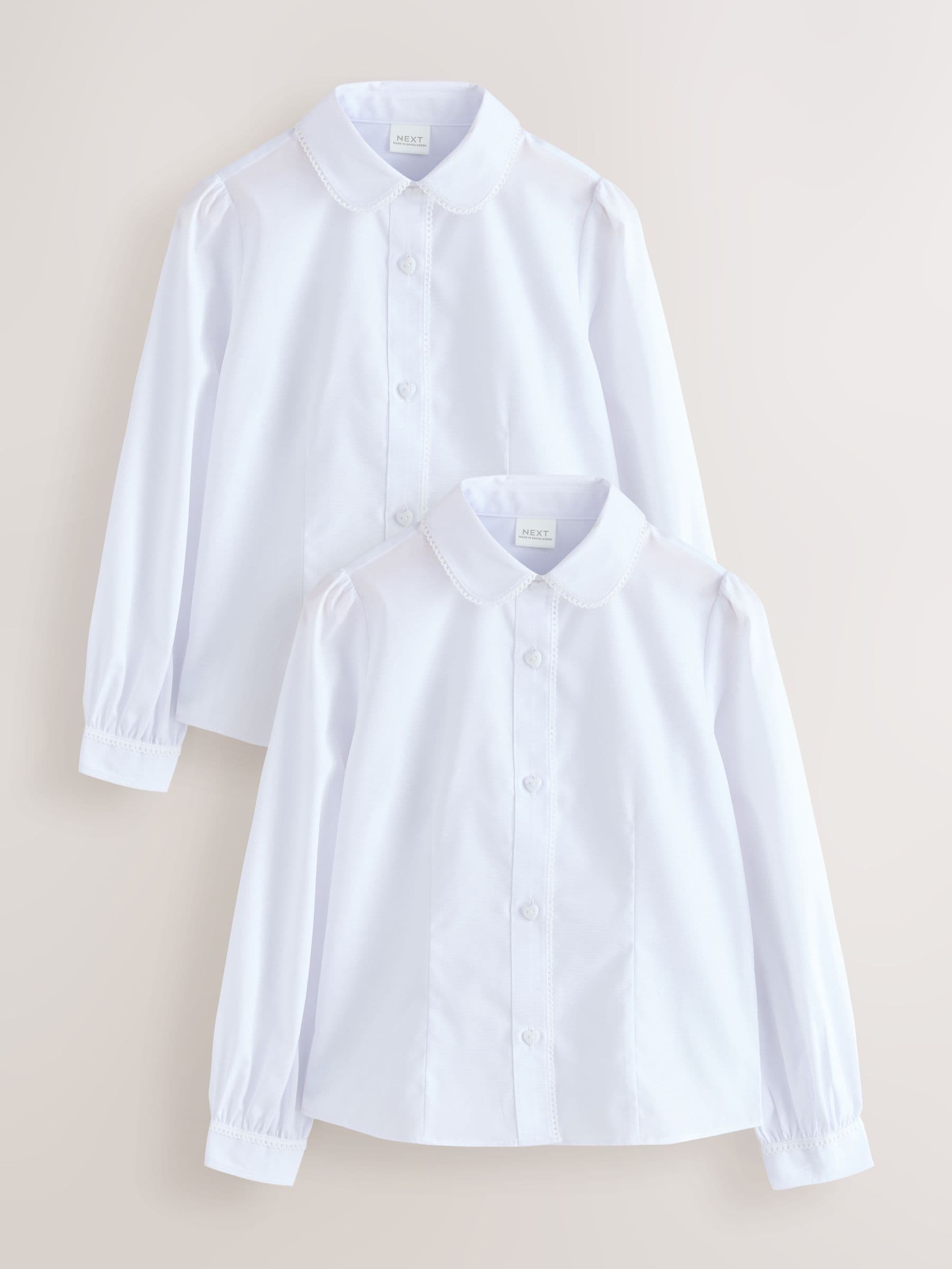 Dsiney Kidz - White 2 Pack Long Sleeve Lace Edge Collar School Shirts (3-14yrs) image 1