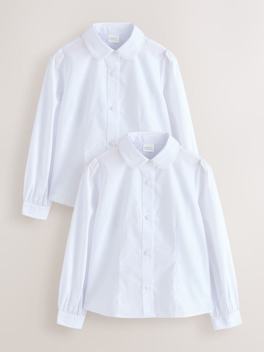 Dsiney Kidz - White 2 Pack Long Sleeve Lace Edge Collar School Shirts (3-14yrs) image 1