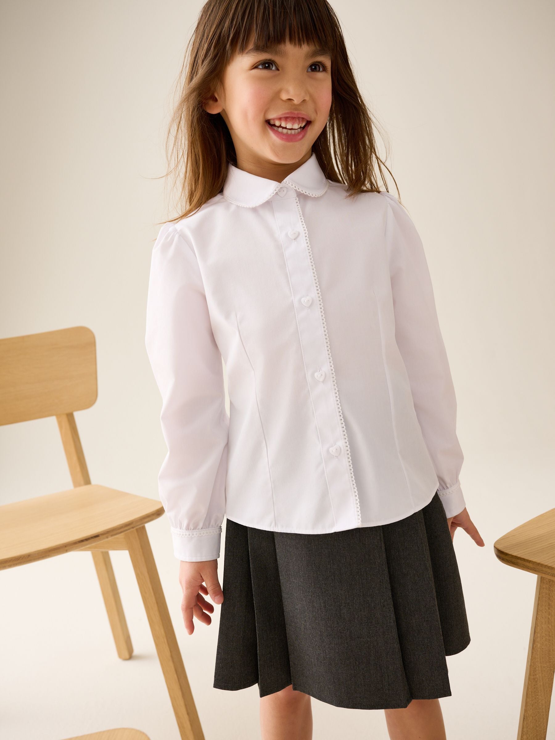 Dsiney Kidz - White 2 Pack Long Sleeve Lace Edge Collar School Shirts (3-14yrs) image 2