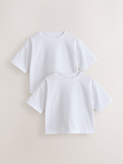Dsiney Kidz - White Cotton Relaxed Fit Gym School T-Shirts 2 Pack (3-16yrs) image 8