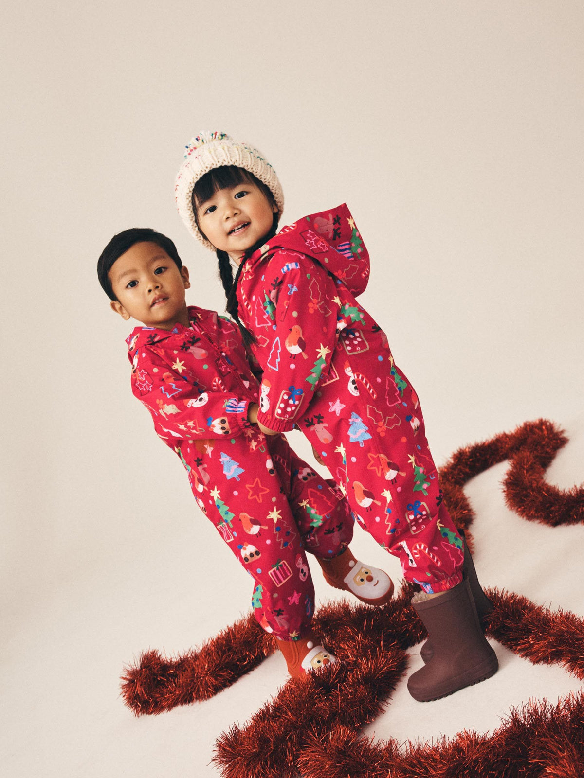 Red Christmas Waterproof Fleece Lined Puddlesuit (3mths-7yrs) - image 1