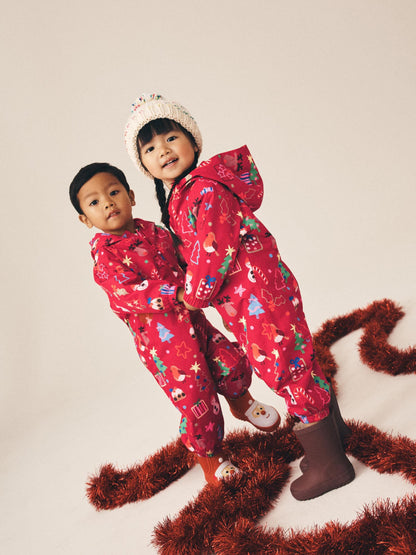 Red Christmas Waterproof Fleece Lined Puddlesuit (3mths-7yrs) - image 1