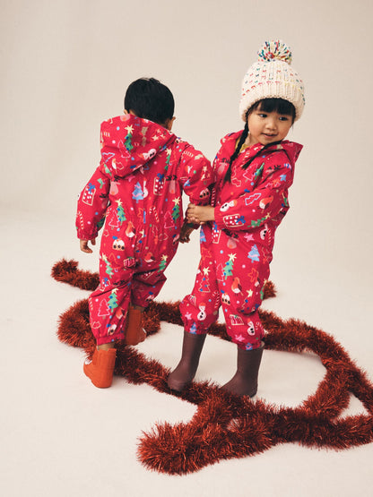 Red Christmas Waterproof Fleece Lined Puddlesuit (3mths-7yrs) - image 2