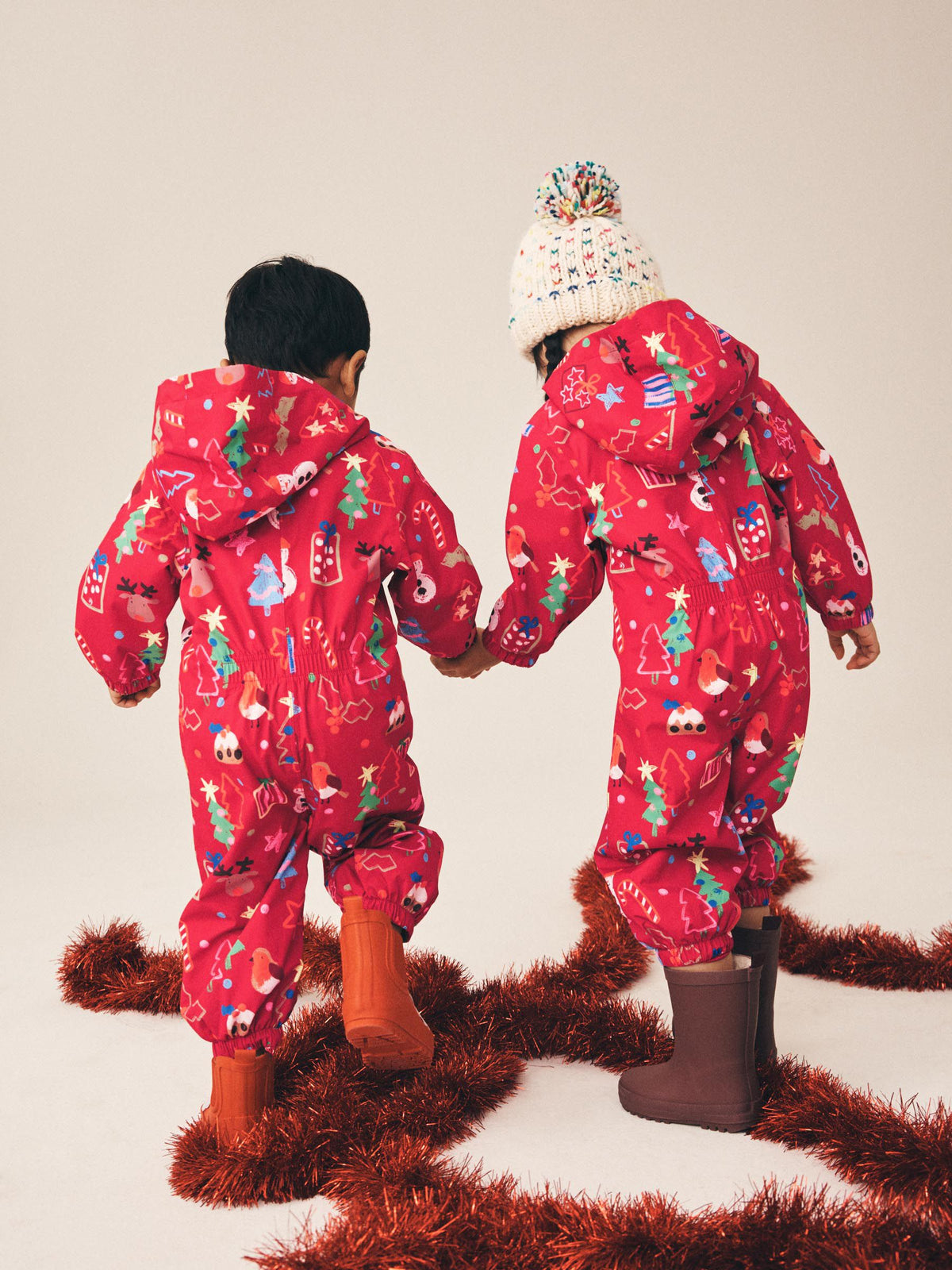 Red Christmas Waterproof Fleece Lined Puddlesuit (3mths-7yrs) - image 3