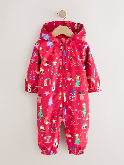 Red Christmas Waterproof Fleece Lined Puddlesuit (3mths-7yrs) - image 5