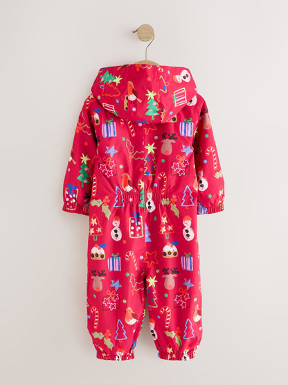 Red Christmas Waterproof Fleece Lined Puddlesuit (3mths-7yrs) - image 6