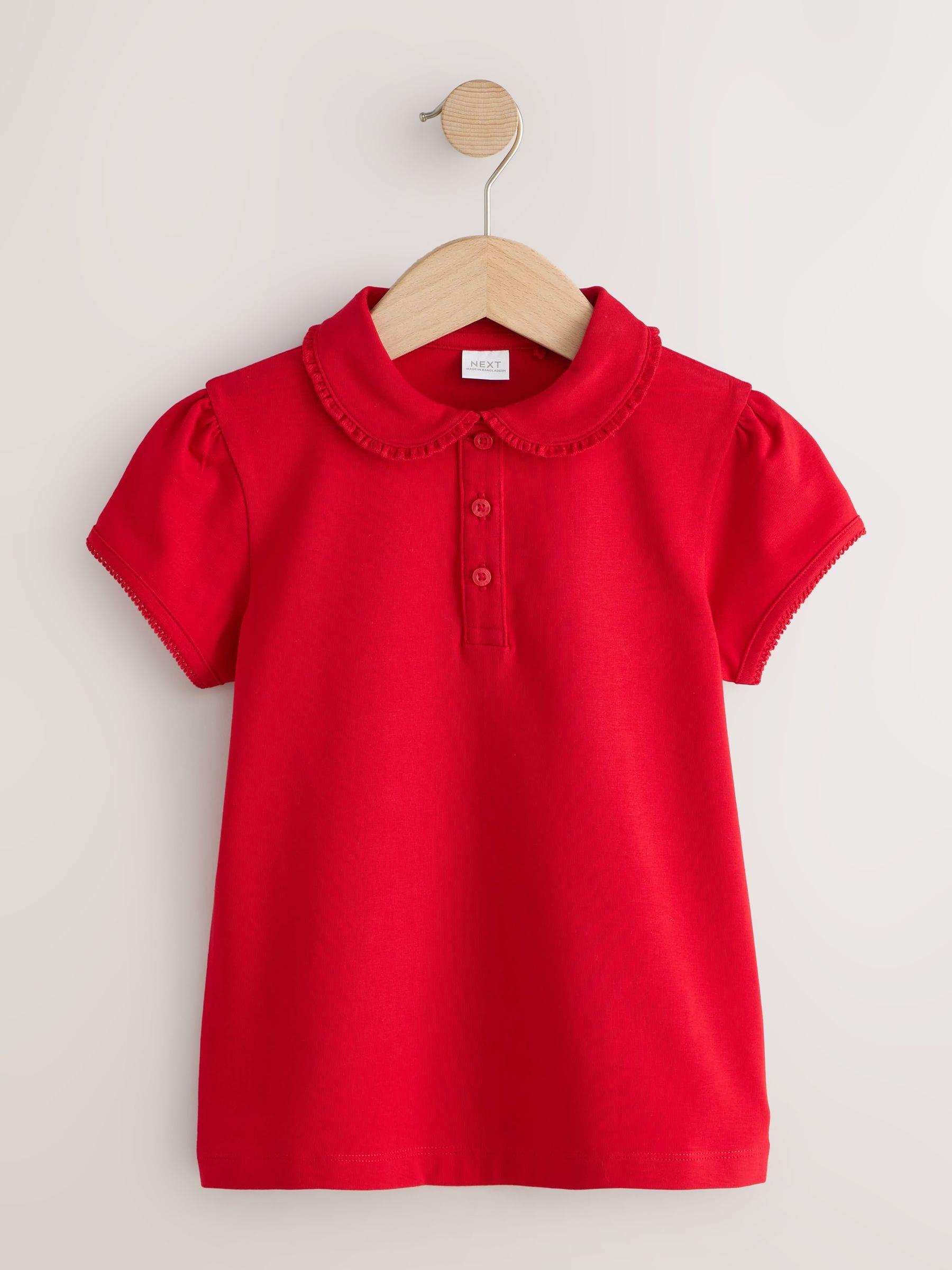 Dsiney Kidz - Red Girls Cotton Stretch Frill Collar School Polo Tops 2 Pack (3-16yrs) image 2