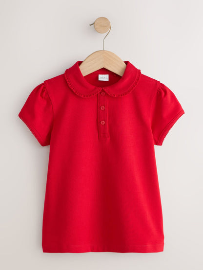 Dsiney Kidz - Red Girls Cotton Stretch Frill Collar School Polo Tops 2 Pack (3-16yrs) image 2