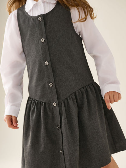 Dsiney Kidz - Grey Drop Waist Pinafore School Dress (3-14yrs) image 5