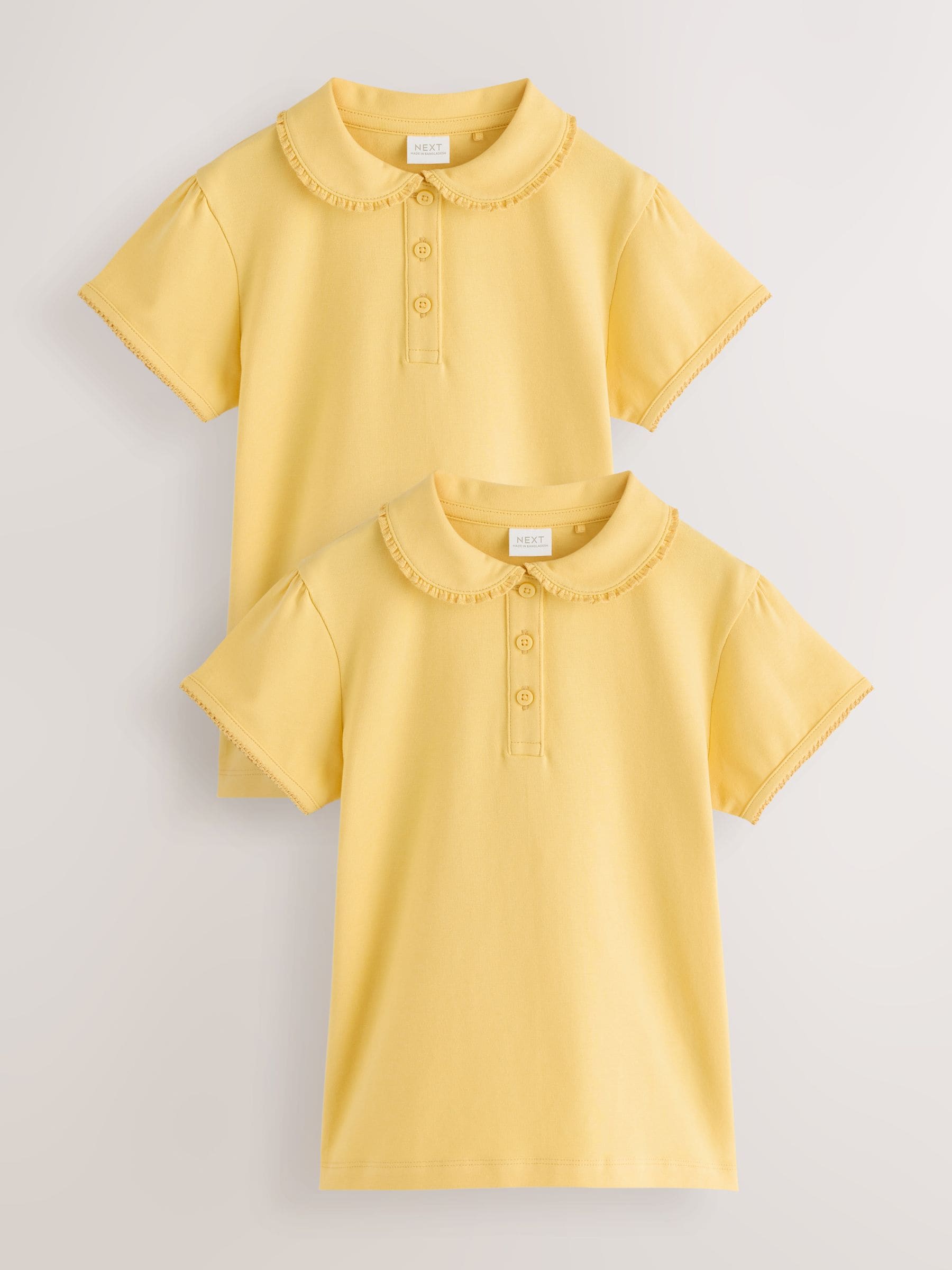Dsiney Kidz - Yellow Girls Cotton Stretch Frill Collar School Polo Tops 2 Pack (3-16yrs) image 1