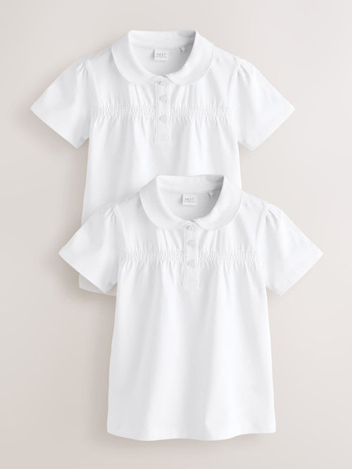 Dsiney Kidz - White 2 Pack Cotton Stretch Smocked Jersey School Tops (3-14yrs) image 1