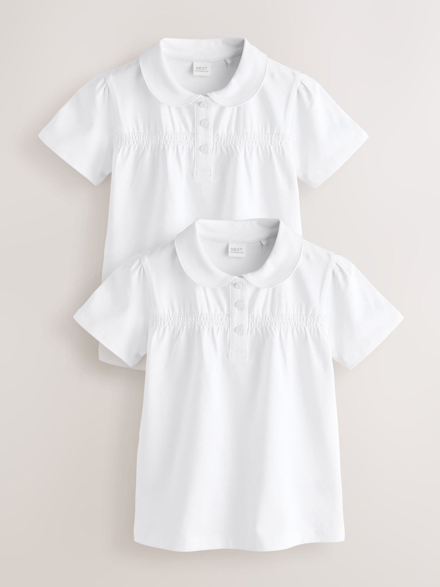 Dsiney Kidz - White 2 Pack Cotton Stretch Smocked Jersey School Tops (3-14yrs) image 1