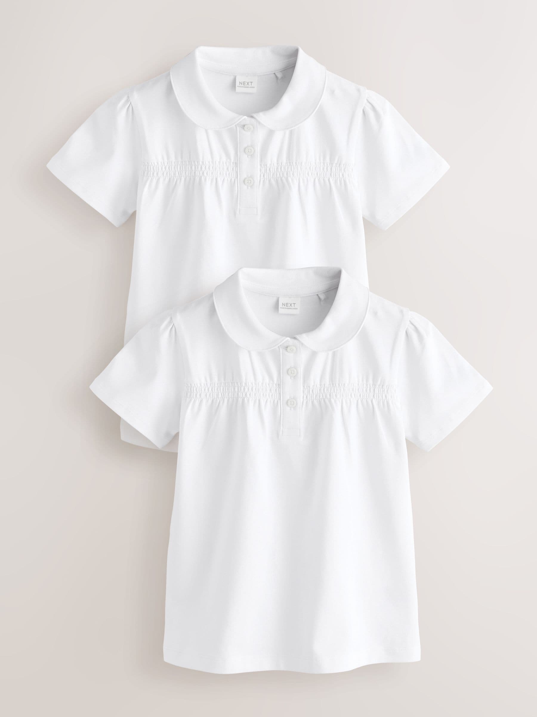 Dsiney Kidz - White 2 Pack Cotton Stretch Smocked Jersey School Tops (3-14yrs) image 1