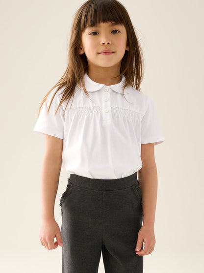 Dsiney Kidz - White 2 Pack Cotton Stretch Smocked Jersey School Tops (3-14yrs) image 2