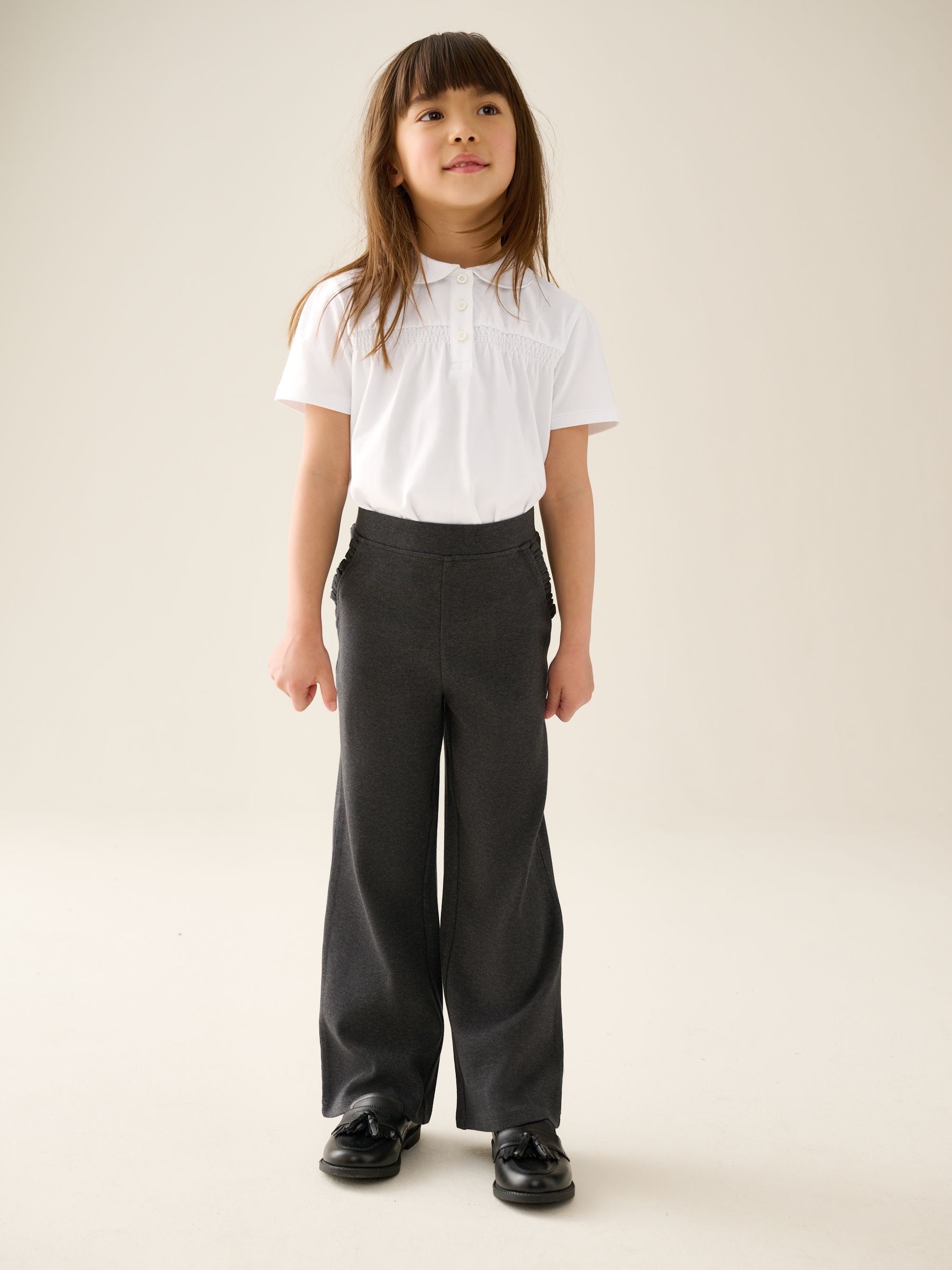 Dsiney Kidz - White 2 Pack Cotton Stretch Smocked Jersey School Tops (3-14yrs) image 3